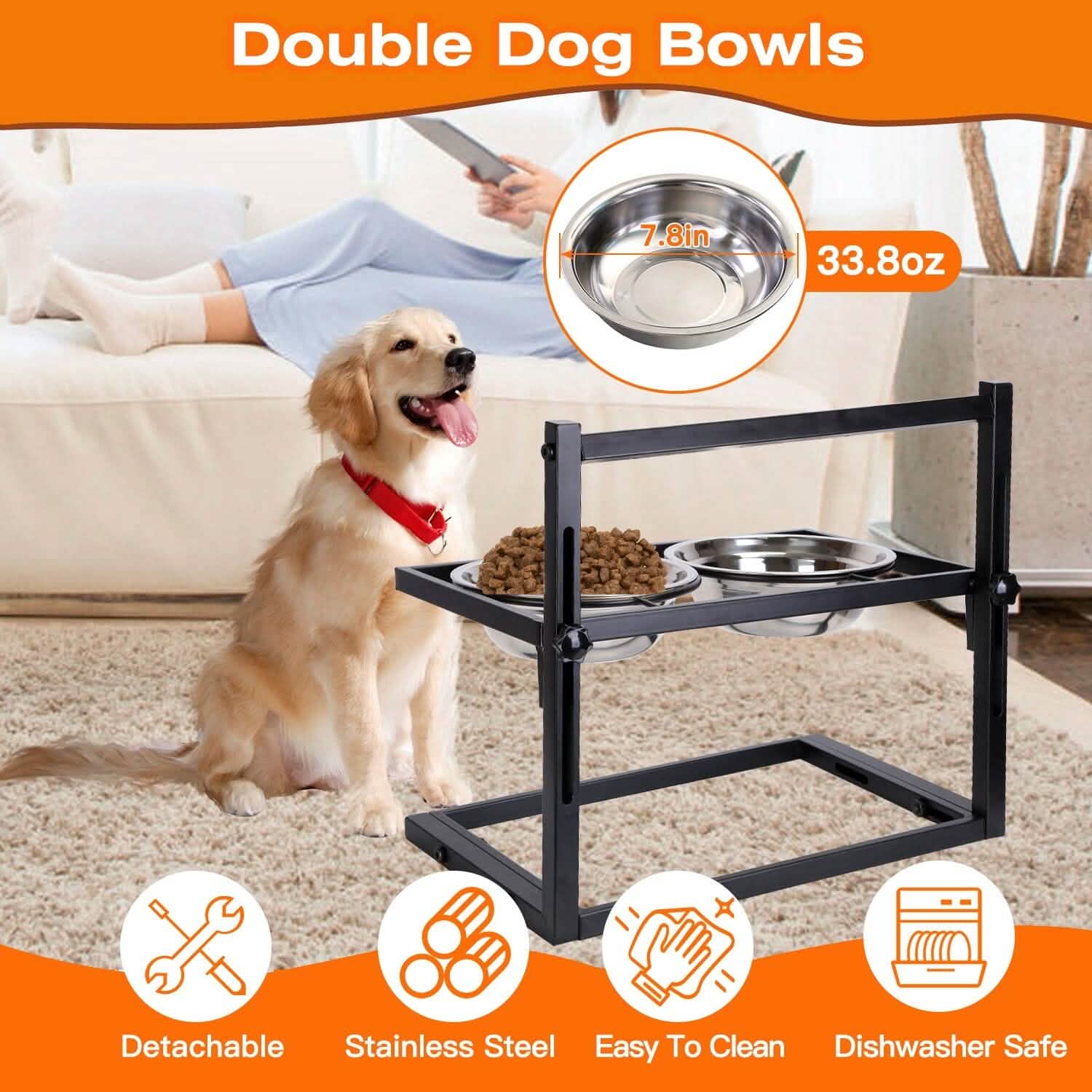 Dog Raised Bowls with Adjustable Height Stainless Steel DailySale