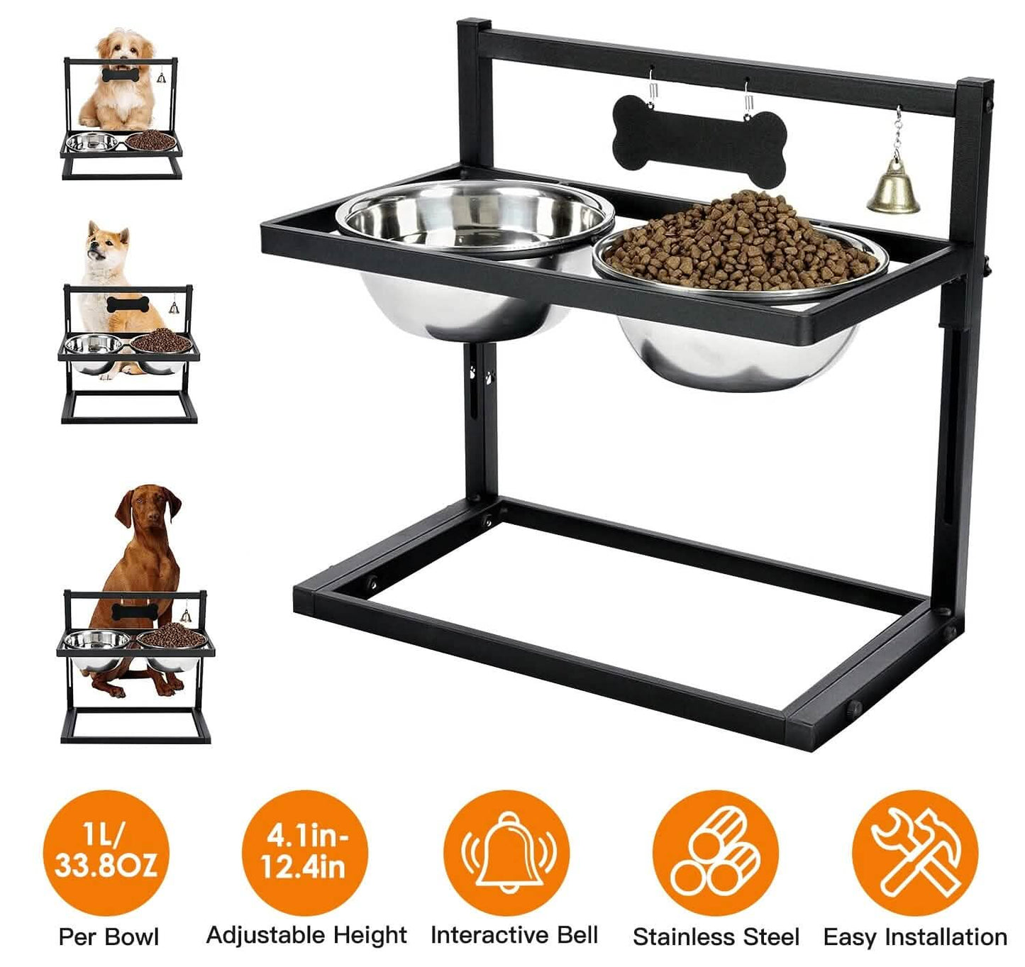 Dog Raised Bowls with Adjustable Height Stainless Steel DailySale