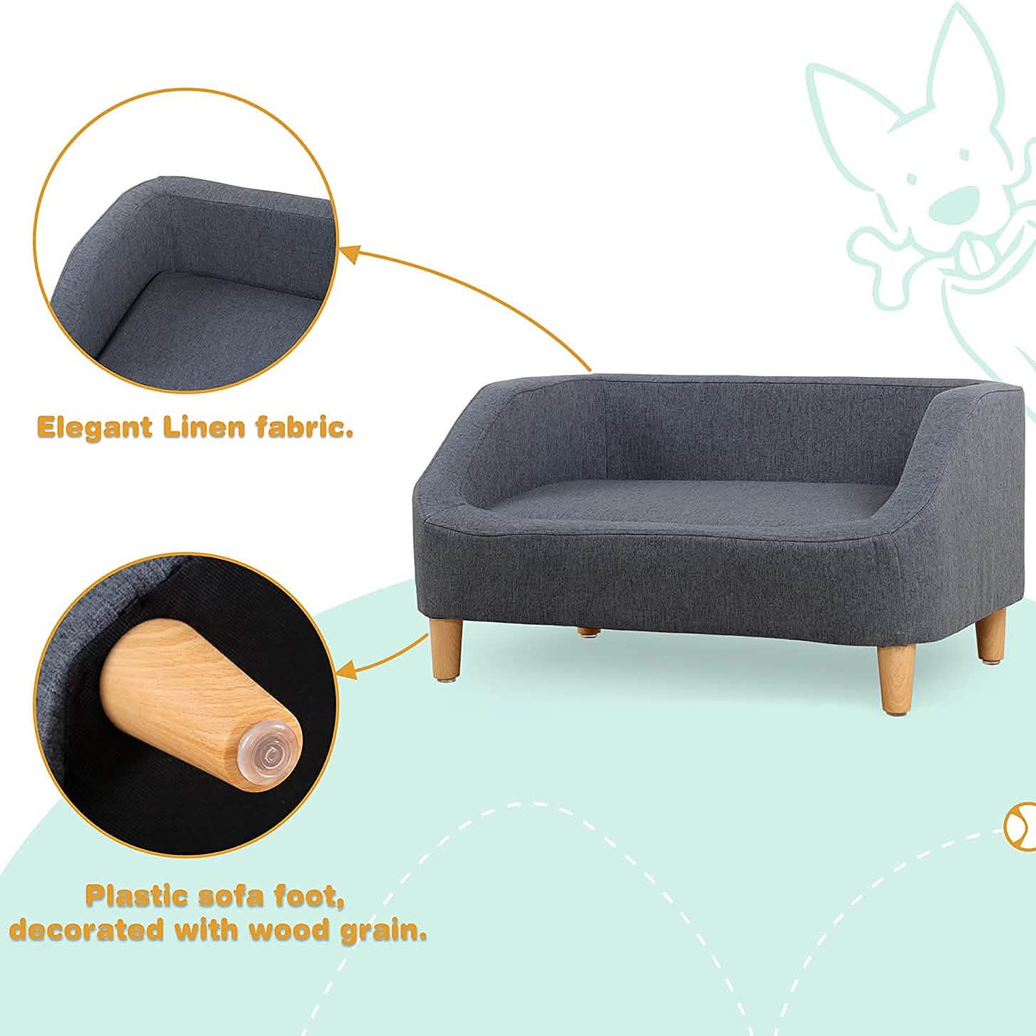 Dog Rectangular Sofa with Removable Cushion and Wooden Feet DailySale