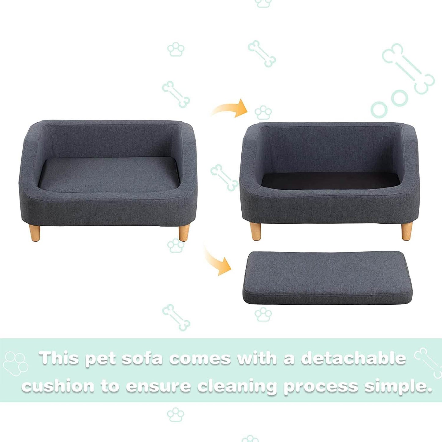 Dog Rectangular Sofa with Removable Cushion and Wooden Feet DailySale