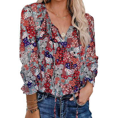 Dokotoo Women's Casual Boho Floral Printed V-Neck Top DailySale