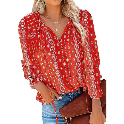 Dokotoo Women's Casual Boho Floral Printed V-Neck Top DailySale