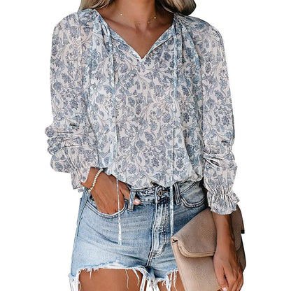 Dokotoo Women's Casual Boho Floral Printed V-Neck Top DailySale