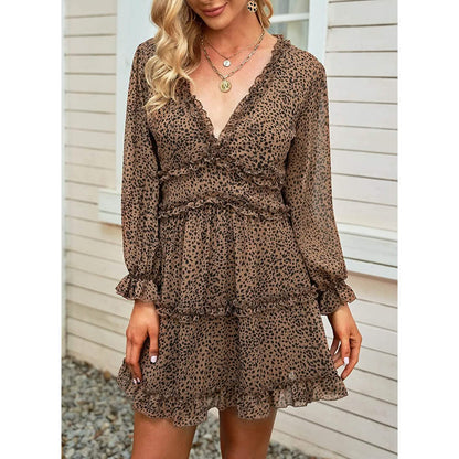 Dokotoo Womens Spring Summer Deep V Neck Ruffle Long Sleeve Floral Print Mini Dress DailySale