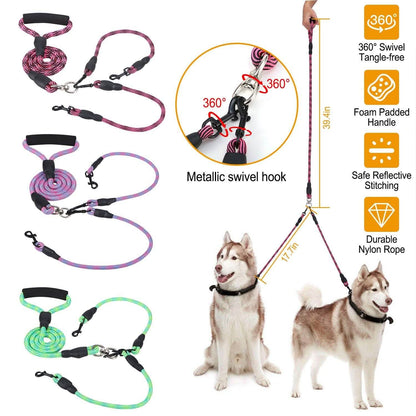 Double Dog Leash No-Tangle with Swivel Coupler Padded Handle DailySale
