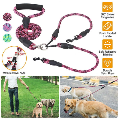 Double Dog Leash No-Tangle with Swivel Coupler Padded Handle DailySale