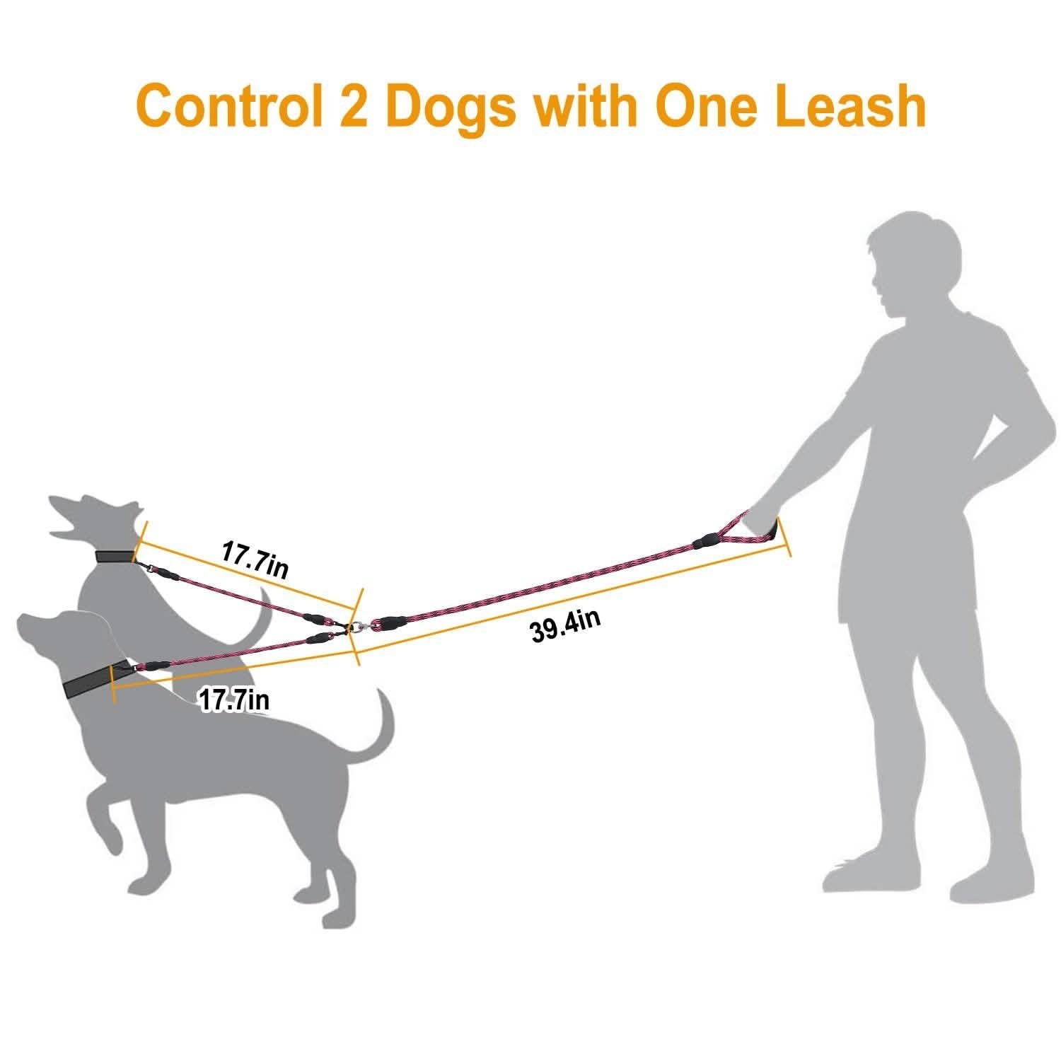 Double Dog Leash No-Tangle with Swivel Coupler Padded Handle DailySale