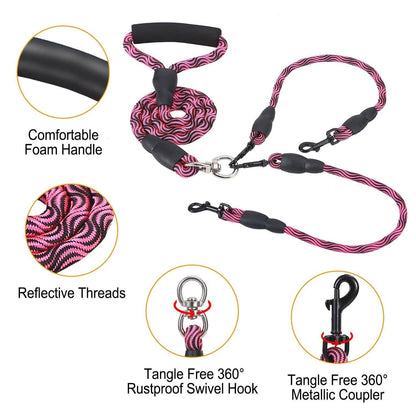 Double Dog Leash No-Tangle with Swivel Coupler Padded Handle DailySale
