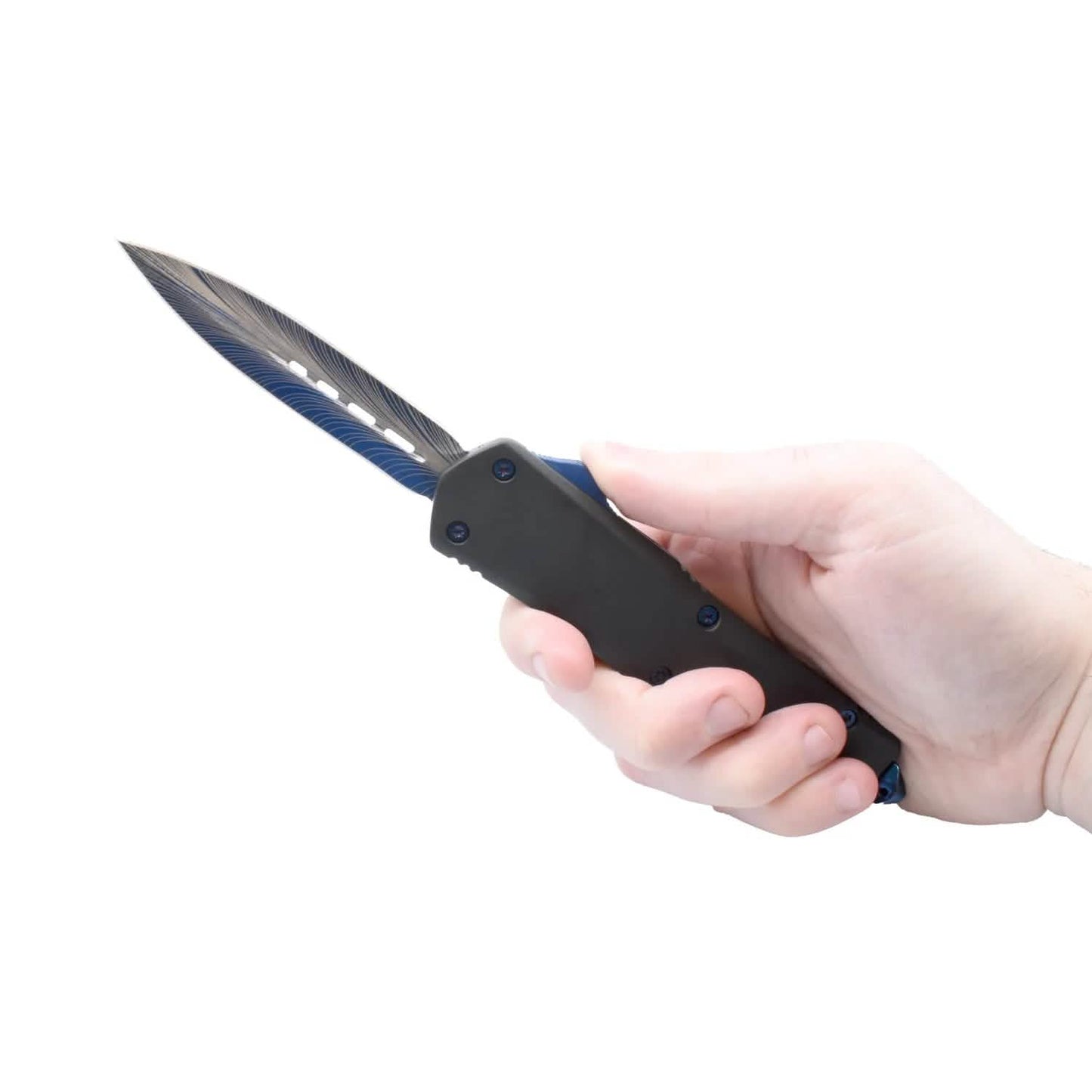 Double Edge Damascus Automatic OTF Knife with Belt Clip DailySale