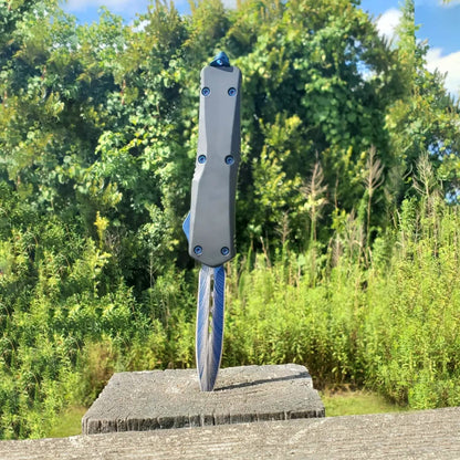 Double Edge Damascus Automatic OTF Knife with Belt Clip DailySale