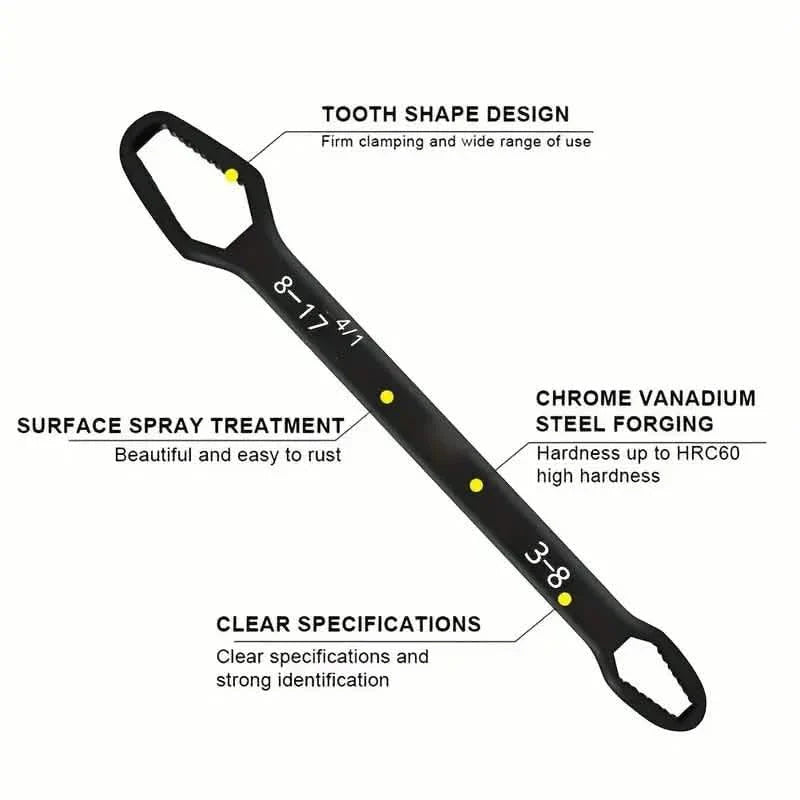Double End Multifunctional Universal Wrench, 3-17mm Self-Tightening Lazy Wrench Repair Tools DailySale
