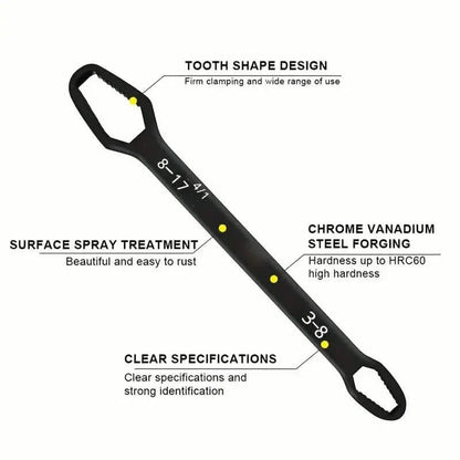 Double End Multifunctional Universal Wrench, 3-17mm Self-Tightening Lazy Wrench Repair Tools DailySale