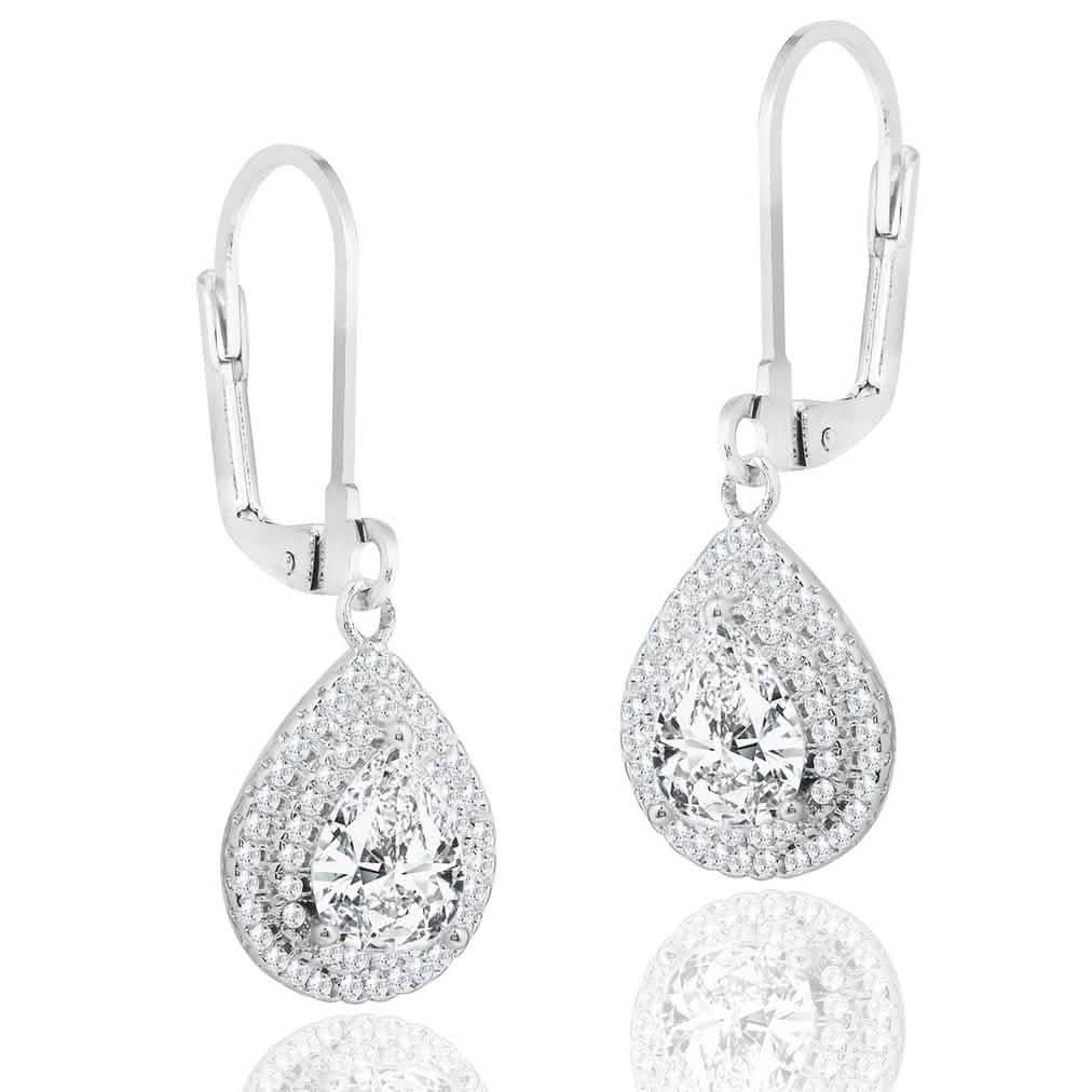 Double Halo Pear Drop Earrings DailySale