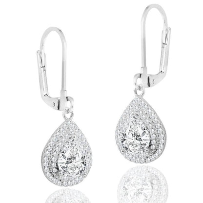 Double Halo Pear Drop Earrings DailySale