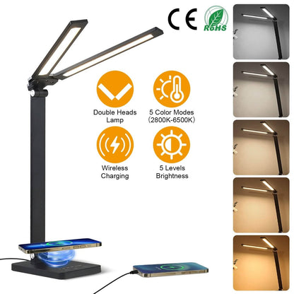 Double Head Desk Lamp with Wireless Charging USB Port DailySale