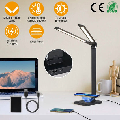 Double Head Desk Lamp with Wireless Charging USB Port DailySale