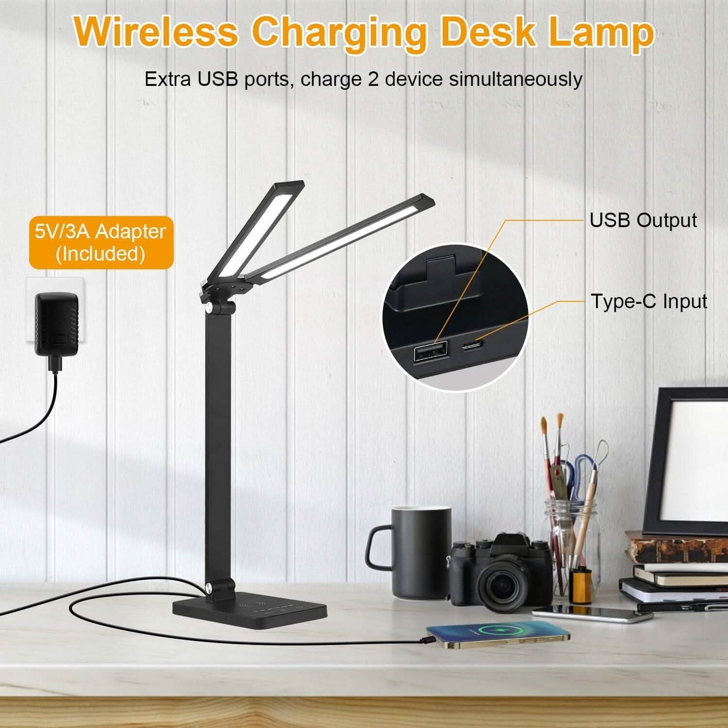 Double Head Desk Lamp with Wireless Charging USB Port DailySale