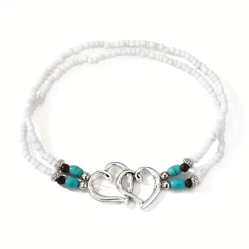 Double Openwork Heart Beaded Anklet Set with Mini Seed Beads DailySale