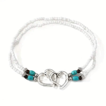 Double Openwork Heart Beaded Anklet Set with Mini Seed Beads DailySale