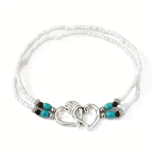 Double Openwork Heart Beaded Anklet Set with Mini Seed Beads DailySale