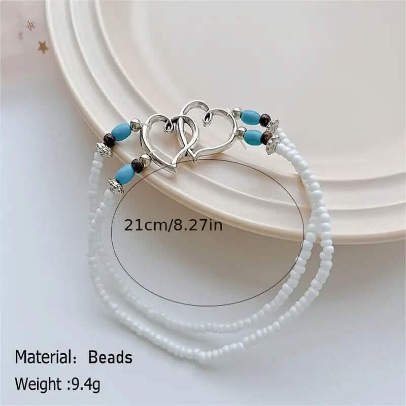Double Openwork Heart Beaded Anklet Set with Mini Seed Beads DailySale