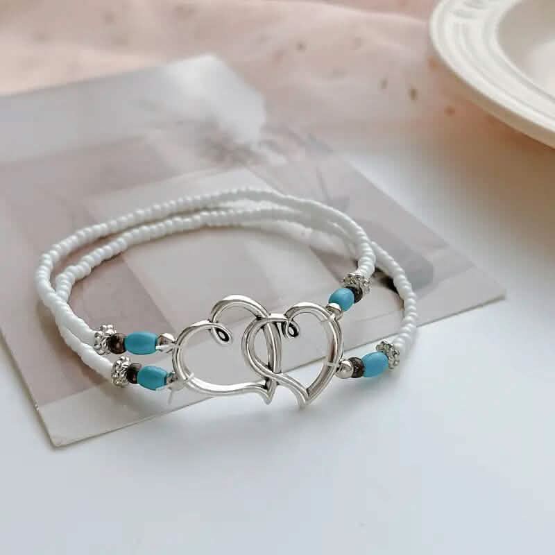 Double Openwork Heart Beaded Anklet Set with Mini Seed Beads DailySale