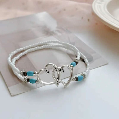 Double Openwork Heart Beaded Anklet Set with Mini Seed Beads DailySale