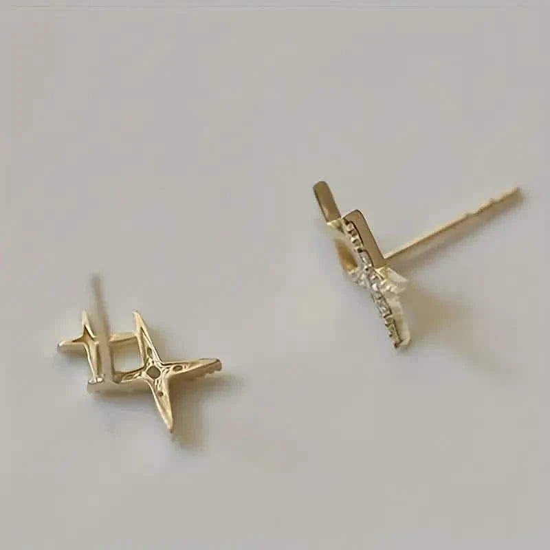 Double Star Design Stud Earrings Inlaid Zirconia DailySale