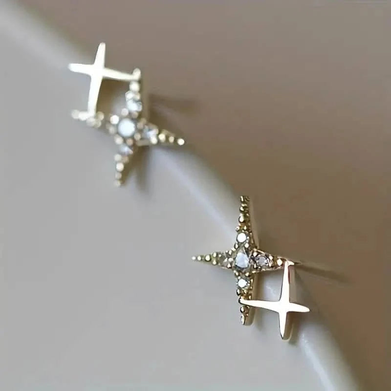Double Star Design Stud Earrings Inlaid Zirconia DailySale