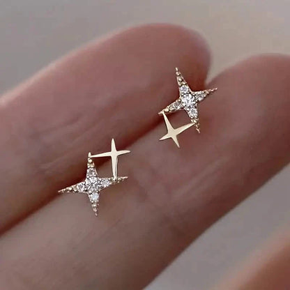 Double Star Design Stud Earrings Inlaid Zirconia DailySale