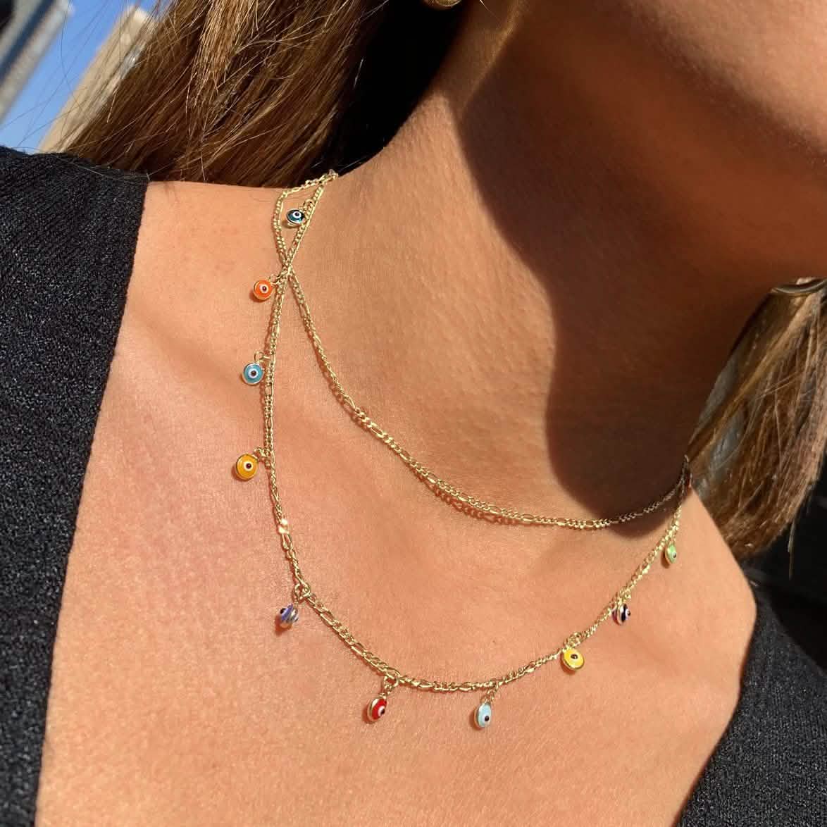 Double Strand Figaro Evil Eye Drop Necklace DailySale