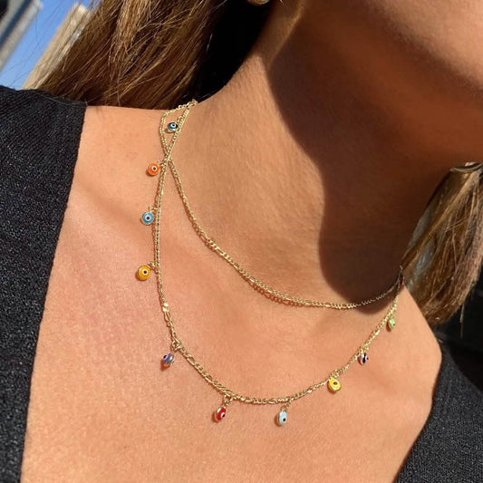 Double Strand Figaro Evil Eye Drop Necklace DailySale