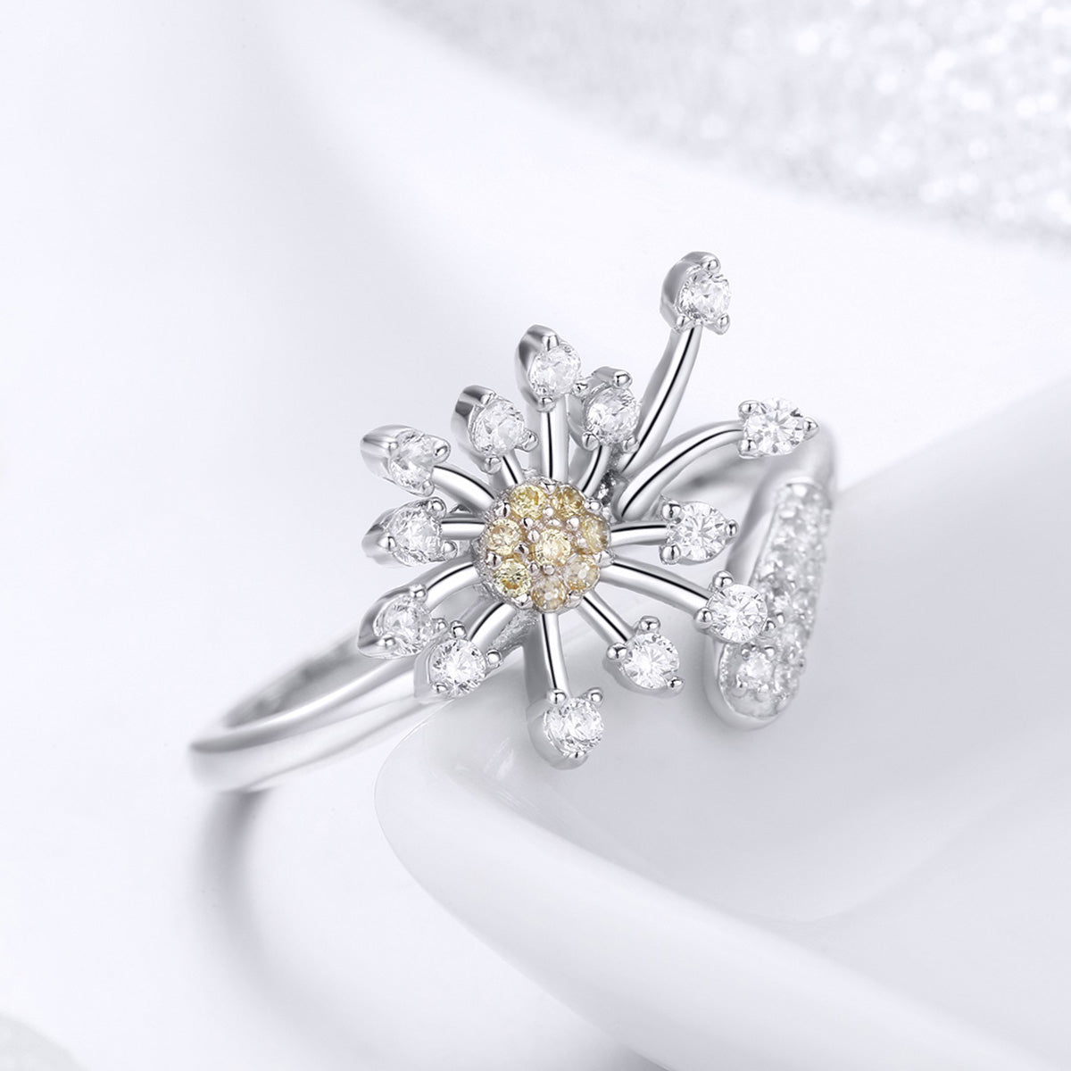925 Sterling Silver Ring with Plated Platinum and Pavé Setting CZ Bids.com