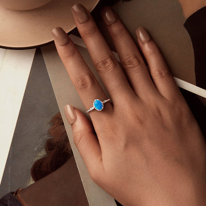 925 Sterling Silver Opal Rings in Size 6.0 with Pave Setting & Plated White Gold for Women Bids.com