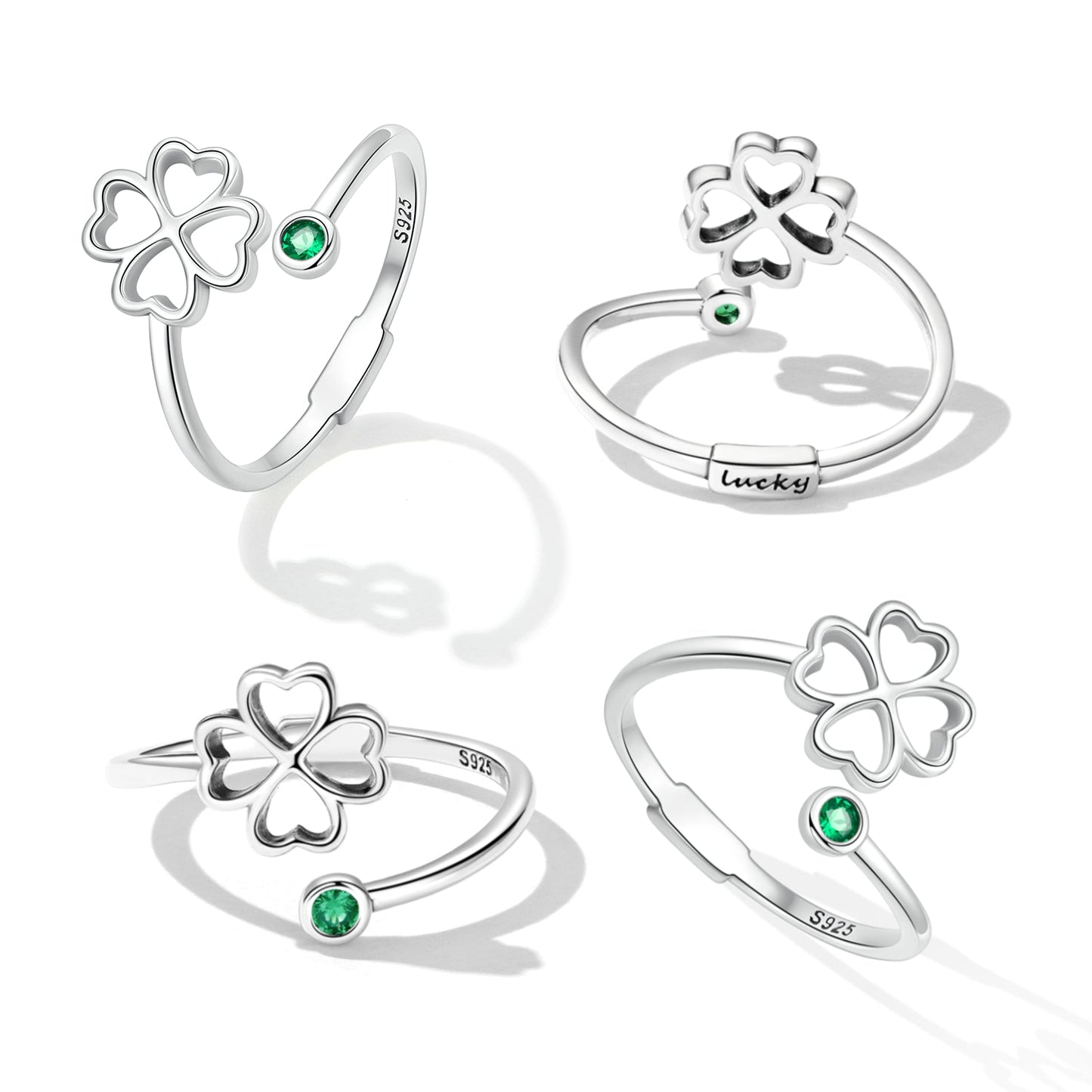 925 Sterling Silver Four-Leaf Clover Ring with Pavé CZ - 0.15cm Width Bids.com