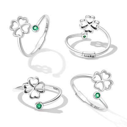 925 Sterling Silver Four-Leaf Clover Ring with Pavé CZ - 0.15cm Width Bids.com