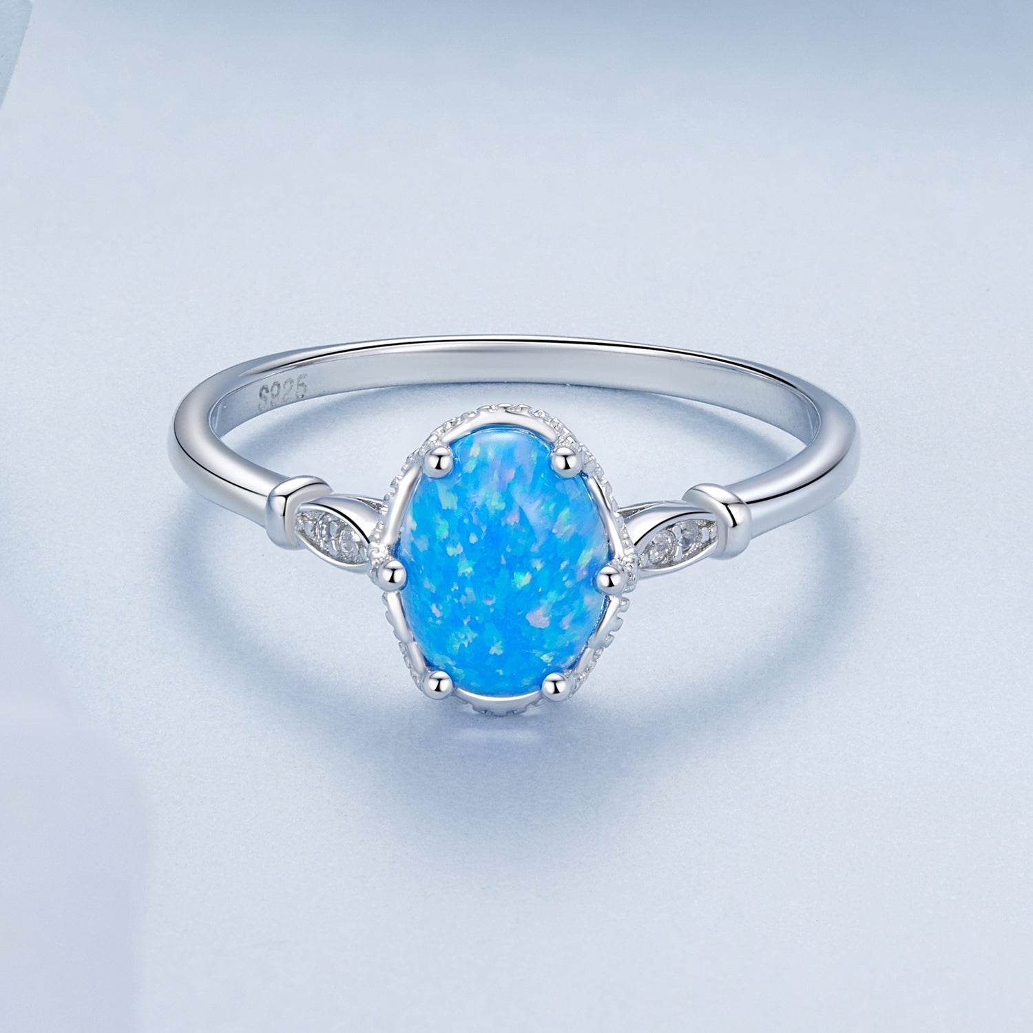 925 Sterling Silver Opal Rings in Size 6.0 with Pave Setting & Plated White Gold for Women Bids.com