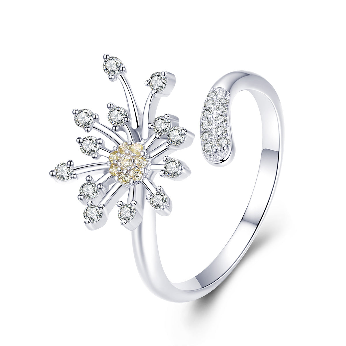 925 Sterling Silver Ring with Plated Platinum and Pavé Setting CZ Bids.com