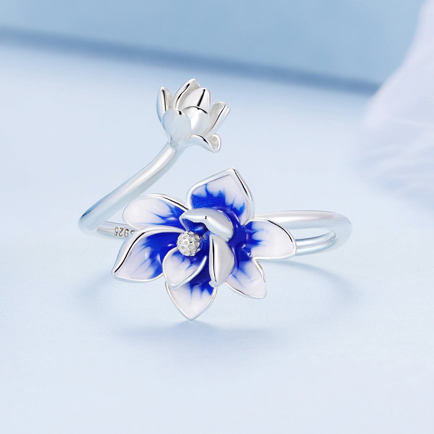 925 Sterling Silver Enamel Flower Ring Bids.com