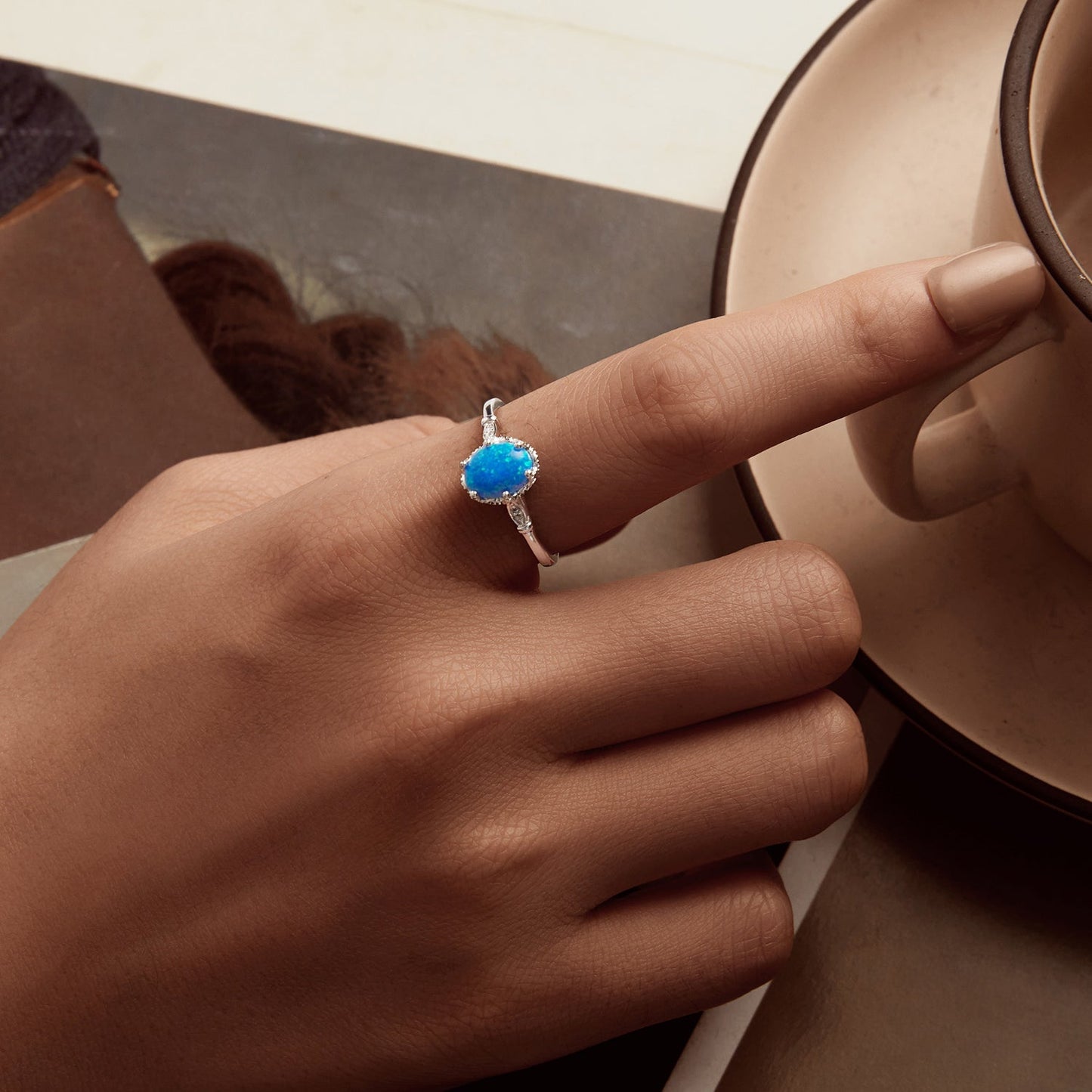 925 Sterling Silver Opal Rings in Size 6.0 with Pave Setting & Plated White Gold for Women Bids.com
