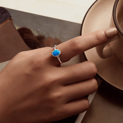 925 Sterling Silver Opal Rings in Size 6.0 with Pave Setting & Plated White Gold for Women Bids.com