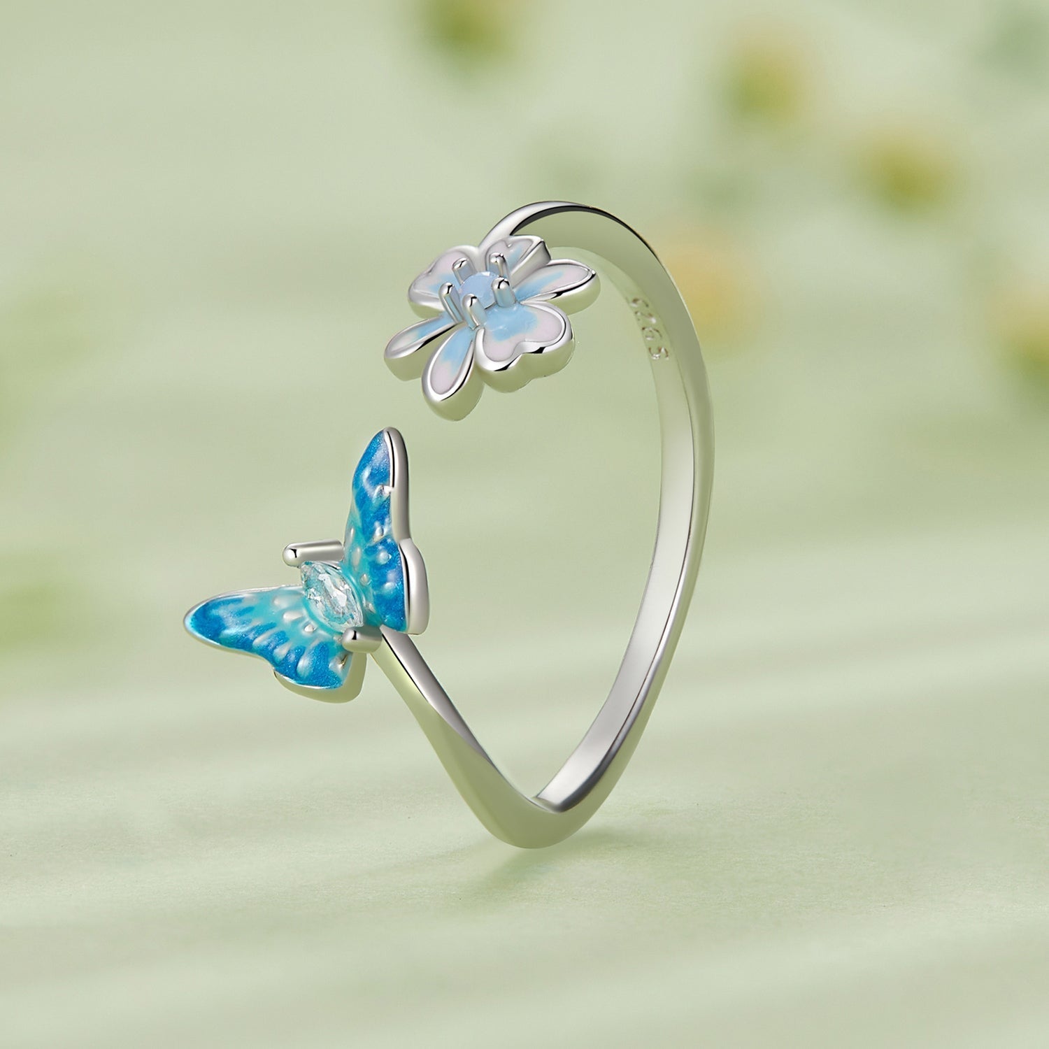 925 Sterling Silver Opal Nanometer Stone Plated Platinum Ring Bids.com