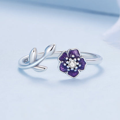 925 Sterling Silver Oxidized Flower Design Ring with Pavé Setting CZ Bids.com