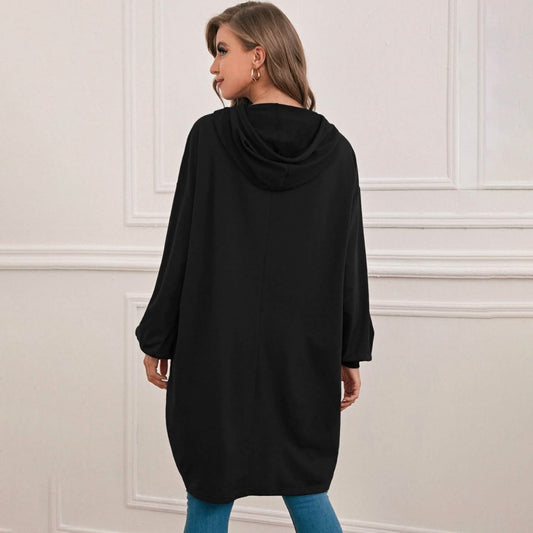 Drop Shoulder Dip Hem Thermal Longline Hoodie DailySale