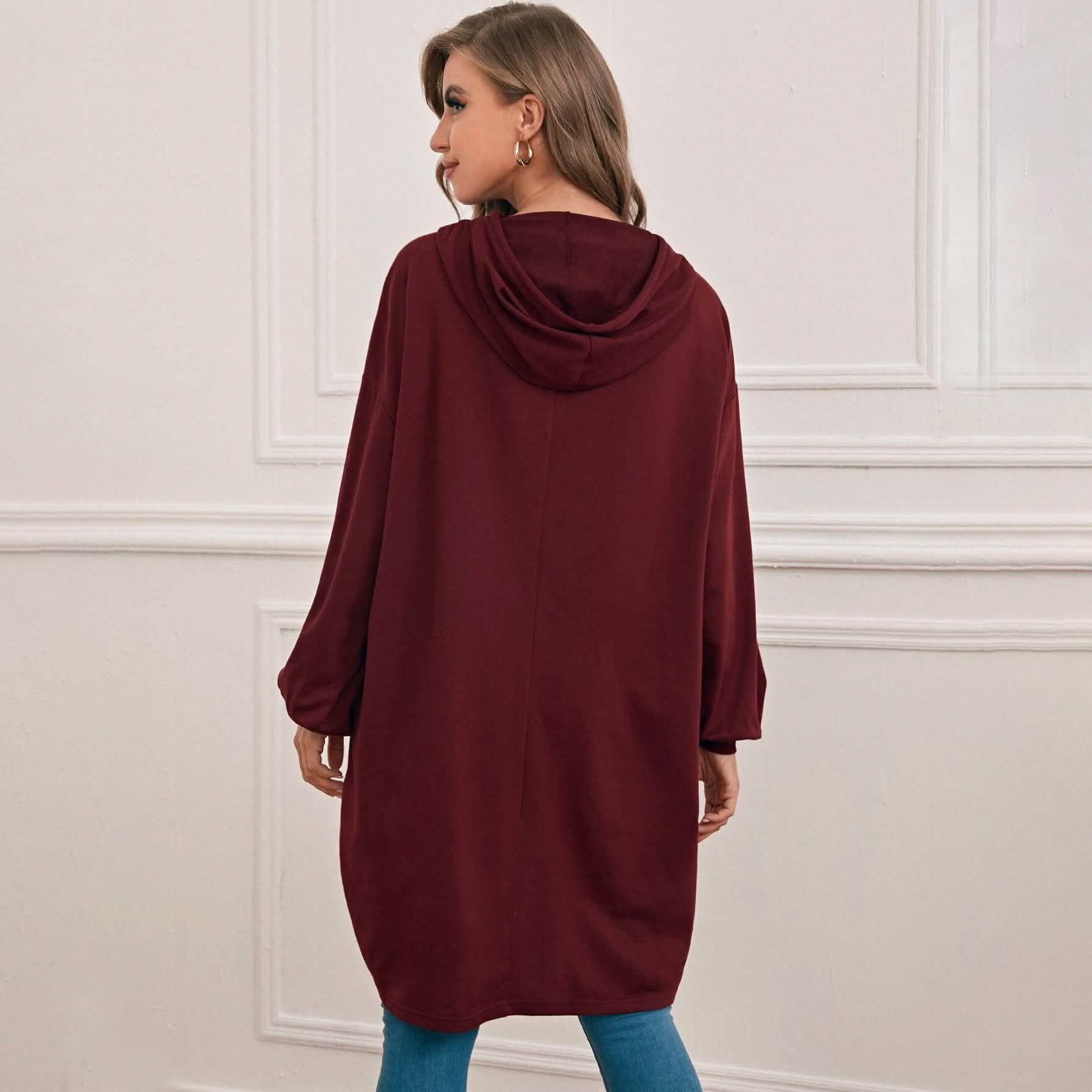 Drop Shoulder Dip Hem Thermal Longline Hoodie DailySale