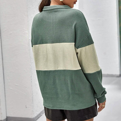 Drop Shoulder Two Tone Textured Half Placket Pullover DailySale