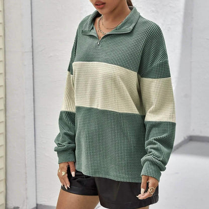 Drop Shoulder Two Tone Textured Half Placket Pullover DailySale