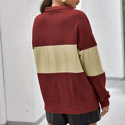 Drop Shoulder Two Tone Textured Half Placket Pullover DailySale