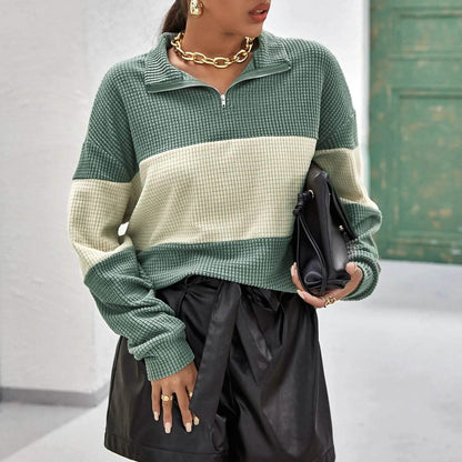 Drop Shoulder Two Tone Textured Half Placket Pullover DailySale