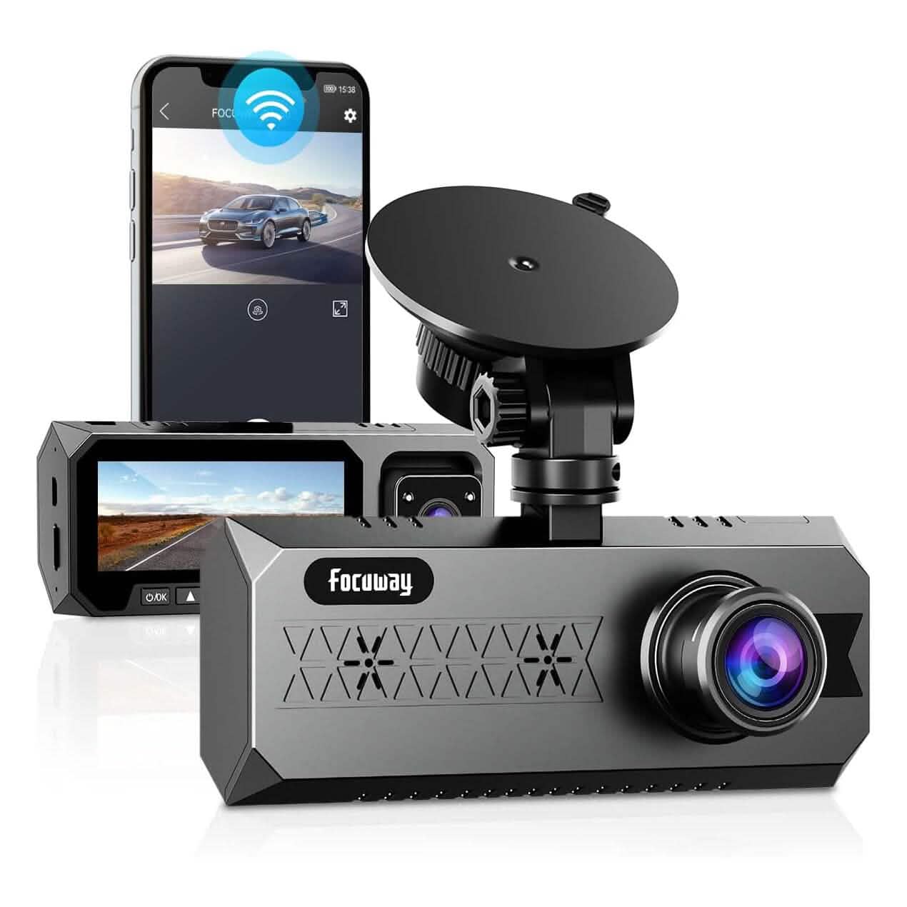 Dual Dash Cam WiFi with App FOCUWAY 1080P Front and Inside Dash  (Refurbished) DailySale